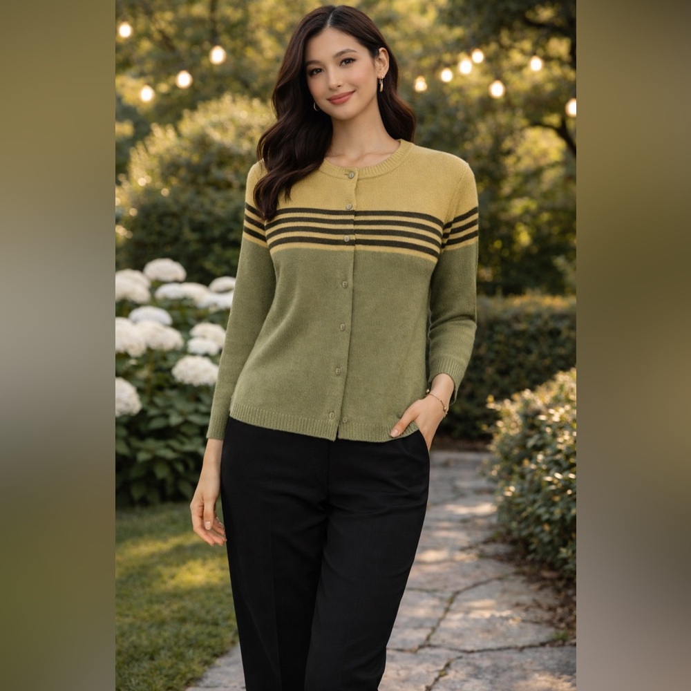 RAFAEL Sport Women's CARDIGAN Sweater Olive & Camel Size Small - Size S NWT